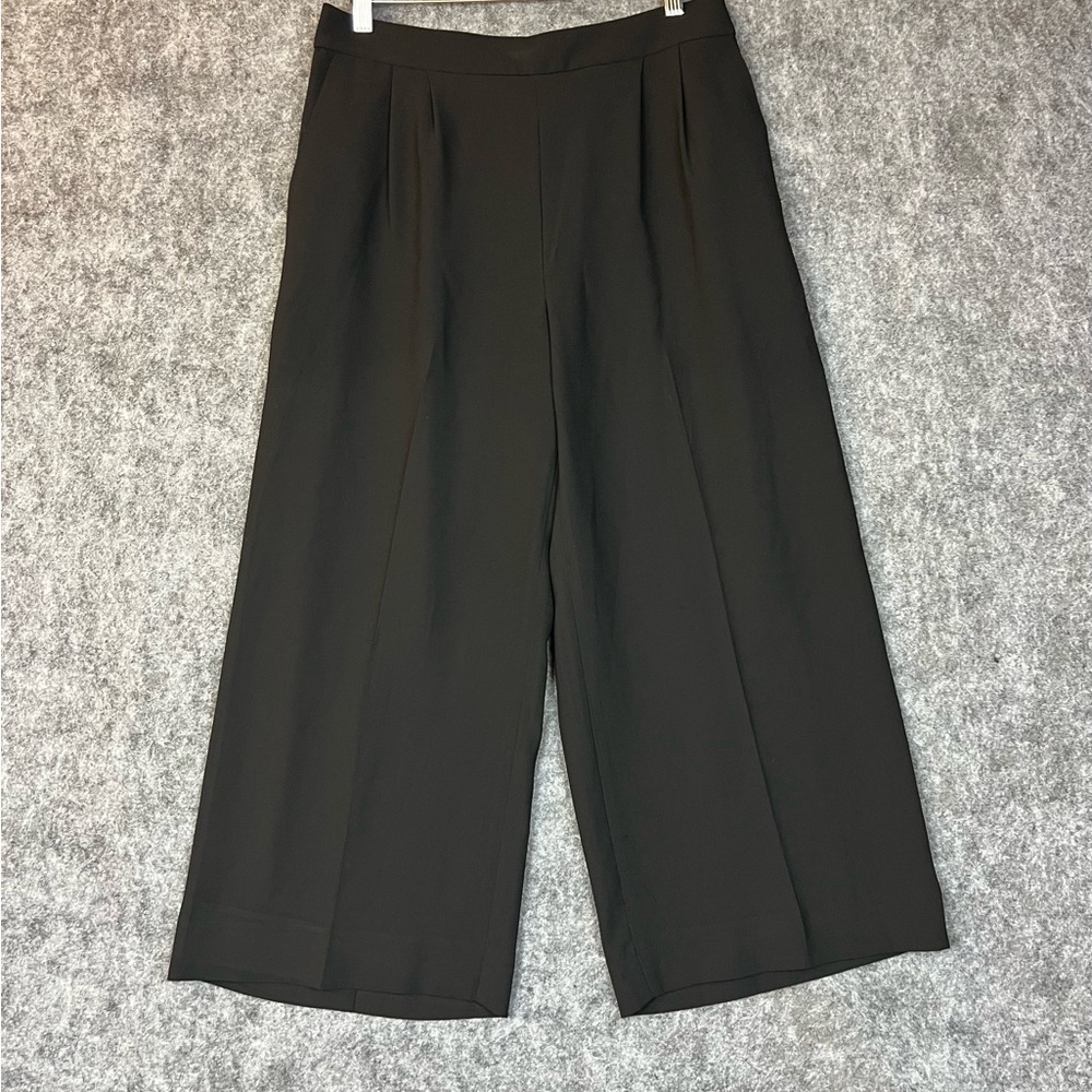 J Crew 365 Wide Leg Crop Pants Womens 6 Petite Black Pull On Pleated